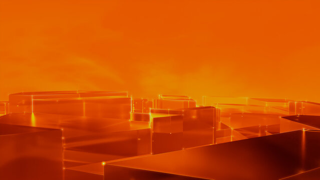 Digital Brain Neural Network. Machine Learning Concept with Copy Space. Orange Tech Background. 3D Render.