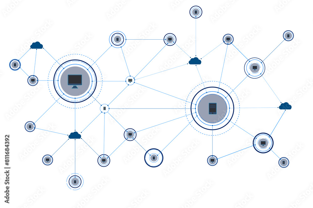 Poster Abstract network connectivity concept with icons on a white background