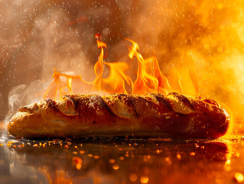 A bread is on fire with smoke coming out of it. - Powered by Adobe
