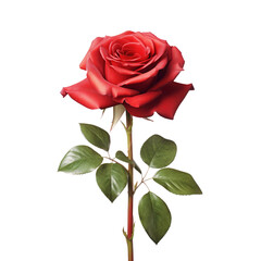 Naklejka premium Red rose with leaves on the stem isolated on transparent background 