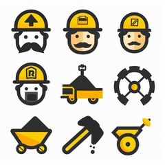 
set of icons for mining, simple vector icon set on a white background with black and yellow colors using a two tone color scheme