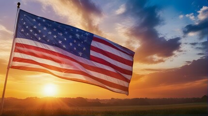 American Flag at Sunset