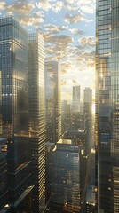 Obraz premium Symbol of Prosperity A Panoramic D Rendering of a City Skyline Basking in the Sunlight