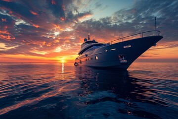 Fototapeta premium Luxury yacht sailing in the tropical sea during sunset