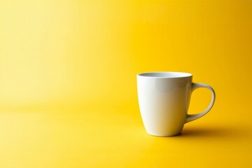 white mug mockup on a yellow background copy space