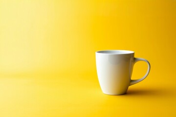 white mug mockup on a yellow background copy space