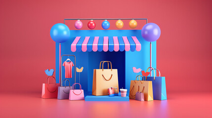 Online shopping 3D rendering clothes online shop onlin