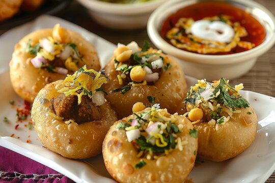 Close up of panipuri or Gol Gappa or Chaat Indian fast food Chaat Spices
