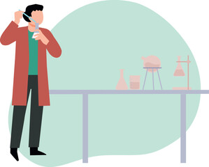 A boy is doing an experiment in a laboratory.