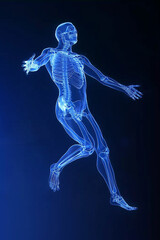X-ray of a person in neon blue colors. Man in flight