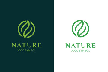 circle leaf line logo icon design. nature abstract leaf for cosmetics brand vector logo symbol