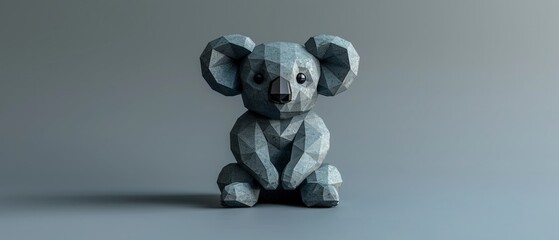 a 3d model of an color koala with very low matte polygon count, blender 3d, izometric , soft light, oc renderer, ui design, made on an old computer, on the grey background