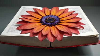 Stack of books with a flower on top, symbolizing wisdom and learning