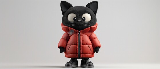 felix cat character 3d wearing puffer jacket minimalistic, white background, classic style