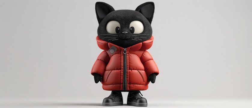 felix cat character 3d wearing puffer jacket minimalistic, white background, classic style