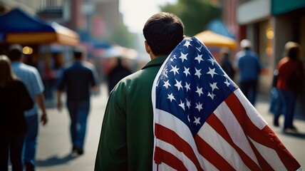 Urban Pride: American Flag Adorning the Street