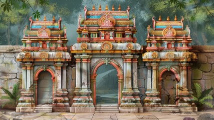 south indian hindu temple wall with arch
