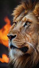 Fiery lion's portrait captures its regal essence.