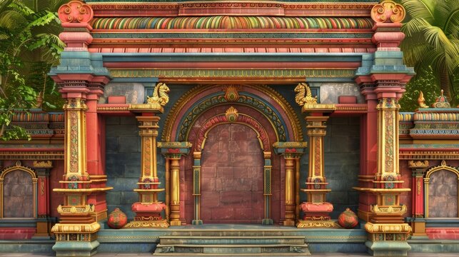 south indian hindu temple wall with arch