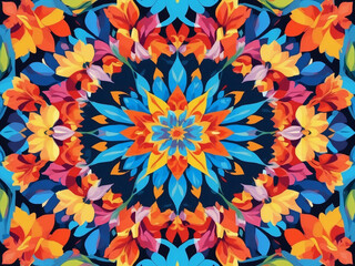 Floral Kaleidoscope, Abstract Illustration Bursting with Colorful Flowers