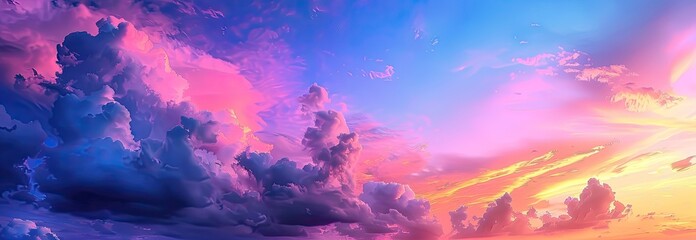 a painting of a sunset sky with clouds and the sun shining through them