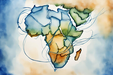 draw africa as a white small cable on a blue background
