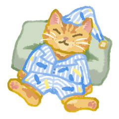 パジャマを着て眠る猫