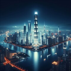 city skyline at night