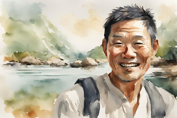 water color asian man, sustenible travel, eco friendly options