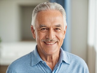 Smiling senior man posing inside a room looking at the camera0