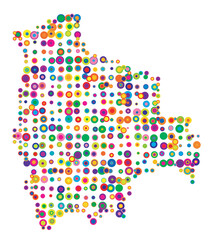 Abstract map of Bolivia drawn with overlapping colored circles like sweets or candies