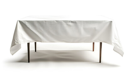 Table with white tablecloth isolated on white