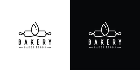Creative Rolling Pin with Wheat Logo Design. Bakery Logo Design with Lineart Outline Style. Logo, Icon, Symbol ,Design Inspiration.