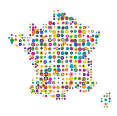Abstract map of France drawn with overlapping colored circles like sweets or candies