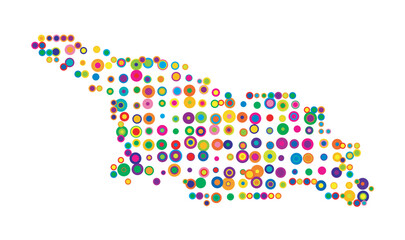 Abstract map of Georgia drawn with overlapping colored circles like sweets or candies