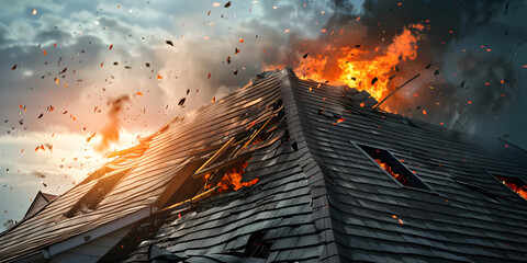 There is a large explosion of smoke and debris in the air, Dramatic Explosion Scene with Smoke and Debris