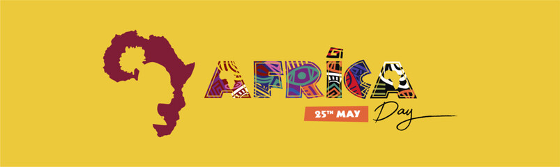 Africa day horizontal banner template with ethnic pattern and tribal silhouette.