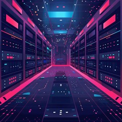 Fototapeta premium Quantum network infrastructure flat design front view communication systems theme animation Analogous Color Scheme