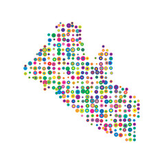 Abstract map of Liberia drawn with overlapping colored circles like sweets or candies