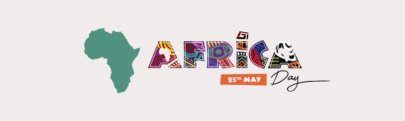 Fototapeta premium Unique Africa day tribal typography template. Africa map and pattern. Vector Illustration