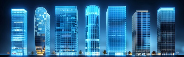 Obraz premium Skyscraper set, white background, high rise, super tall, giant skyscraper collection, apartment, perspective, contemporary, 3D, bank, property, real estate, smart，Contemporary High-Rise Skyscraper 