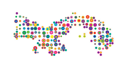 Abstract map of Panama drawn with overlapping colored circles like sweets or candies