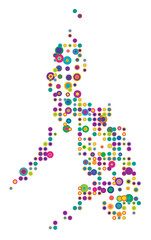 Abstract map of the Philippines drawn with overlapping colored circles like sweets or candies