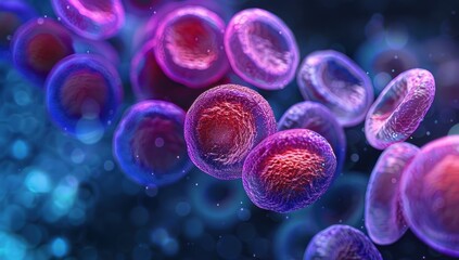 Obraz premium Capture the intricate dance of blood cells under a microscope, each one a universe of its own.