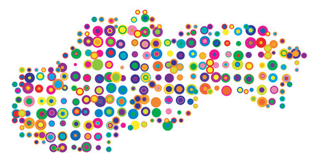 Abstract map of Slovakia drawn with overlapping colored circles like sweets or candies