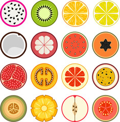 set of icons, stickers, isolated fruits, png