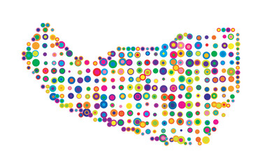 Abstract map of Somaliland drawn with overlapping colored circles like sweets or candies