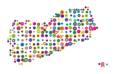 Abstract map of Yemen drawn with overlapping colored circles like sweets or candies