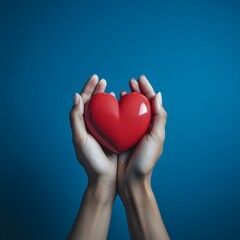 Obraz premium Two hands holding a red heart. Generative AI.