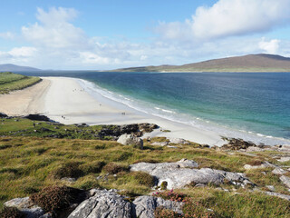 Luskentyre Beach or Luskentyre Sands. Isle of Harris. Outer Hebrides, Scotland. Luskentyre is one of the most spectacular beaches of the United Kingdom with miles of white sand and green-blue water.